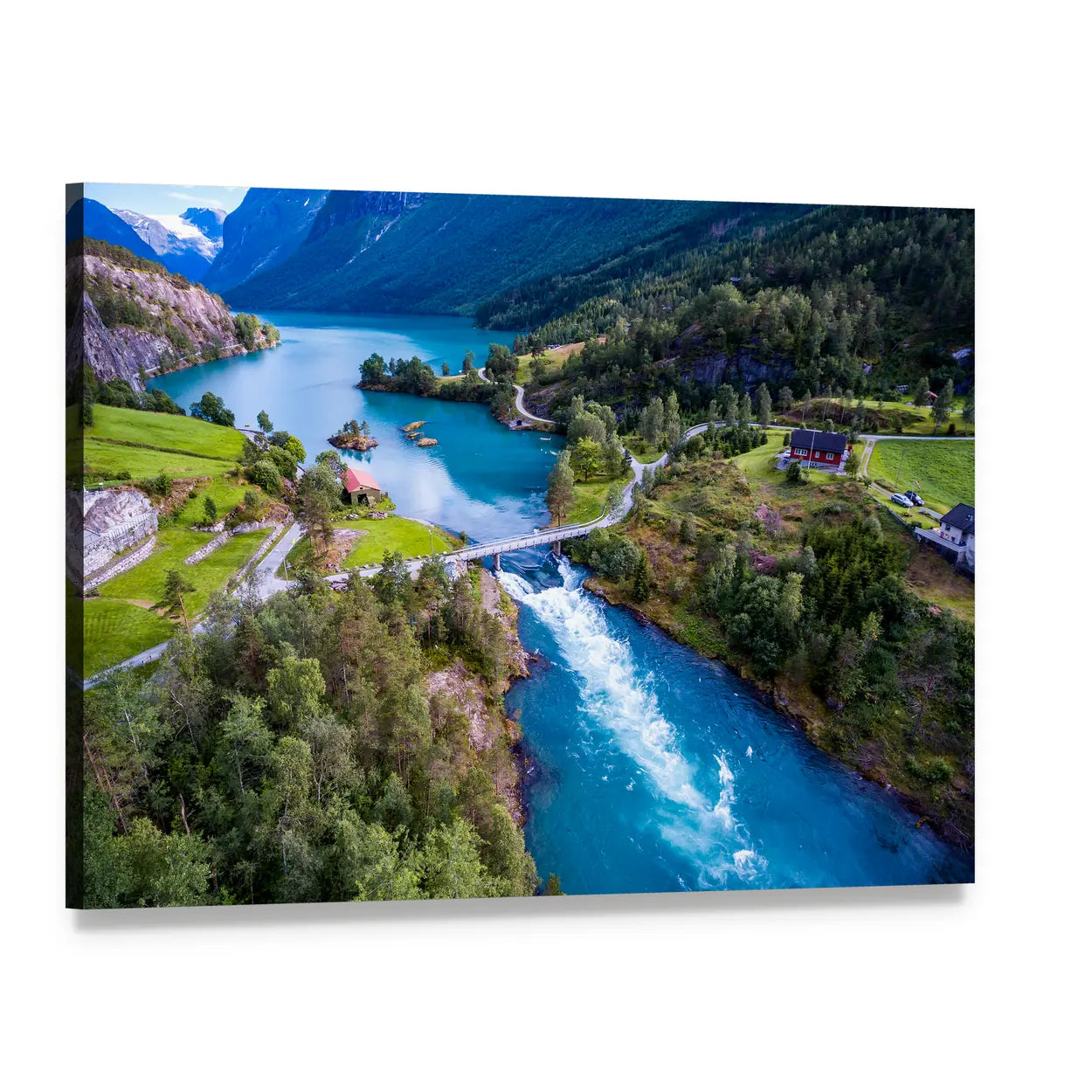 Lovatnet Lake in Norway Canvas Wall Art, single panel gallery wrapped canvas, angled product view