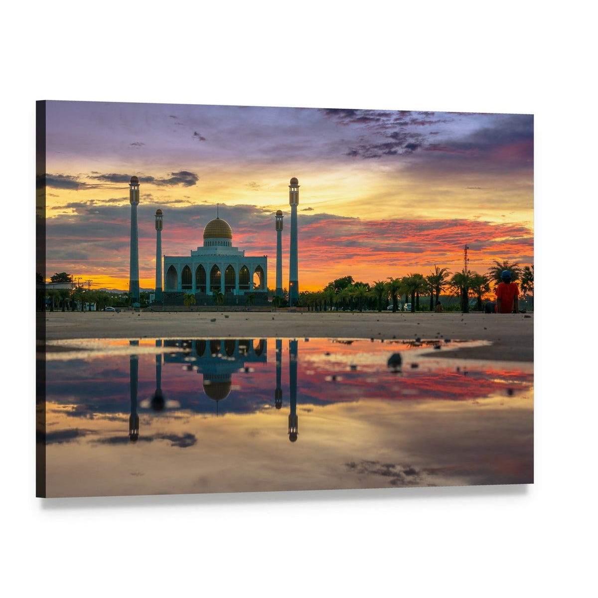 Sunset at Central Songkhla Mosque Canvas Wall Art, single panel gallery wrapped canvas, angled product view