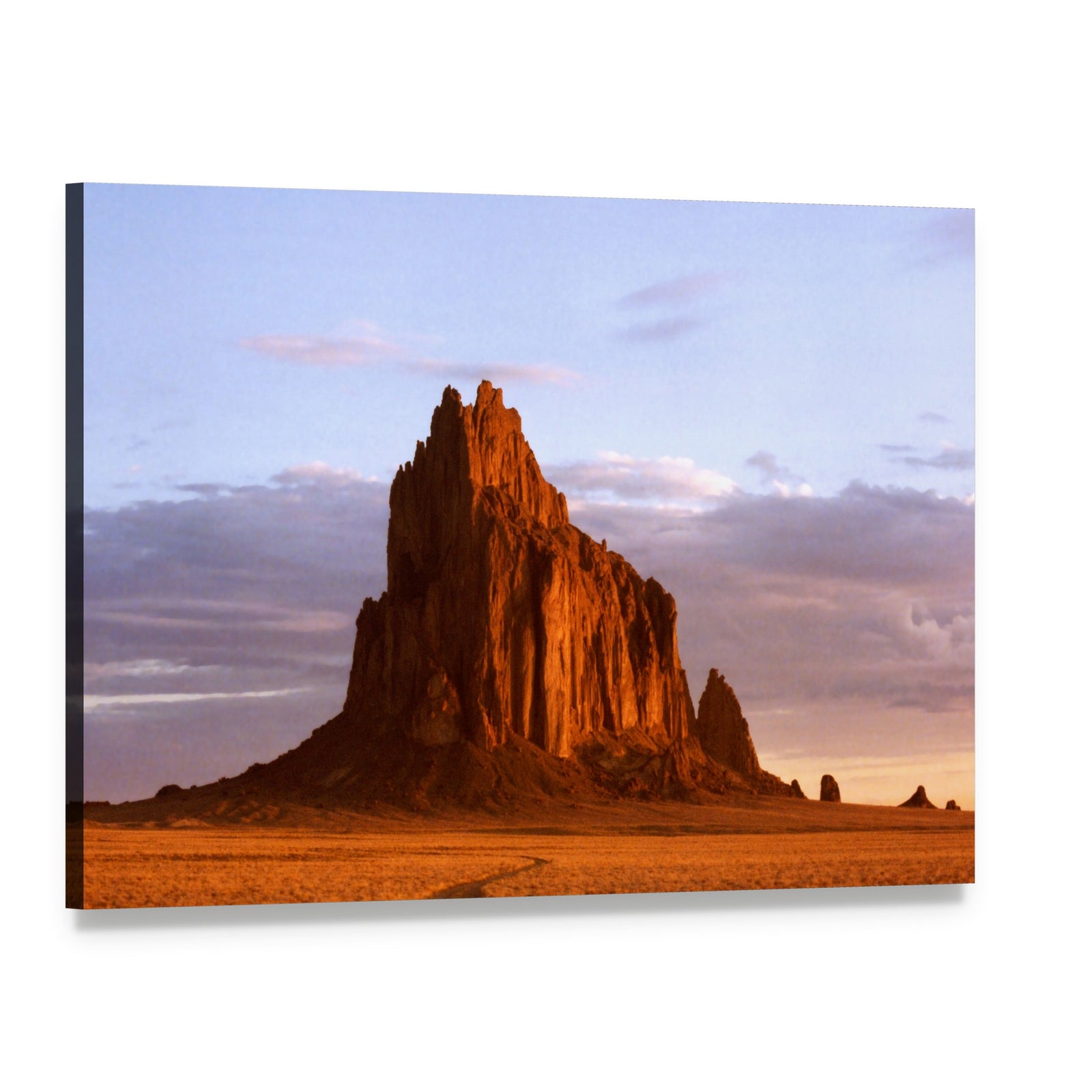 Shiprock at Sunset Canvas Wall Art, single panel gallery wrapped canvas, angled product view