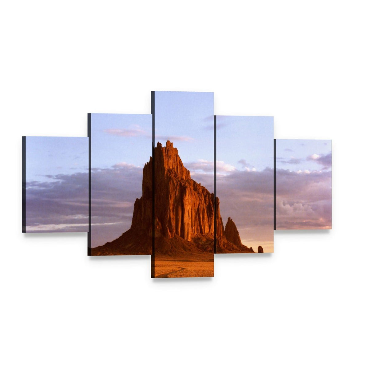 Shiprock at Sunset Canvas Wall Art, 5 panel 5 Star layout gallery wrapped canvas set, angled product view