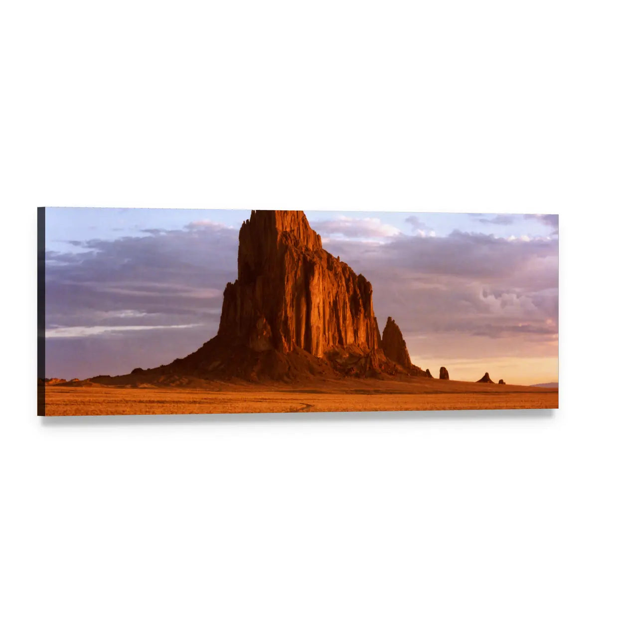 Shiprock at Sunset Panoramic Canvas Wall Art, single panel gallery wrapped canvas, angled product view