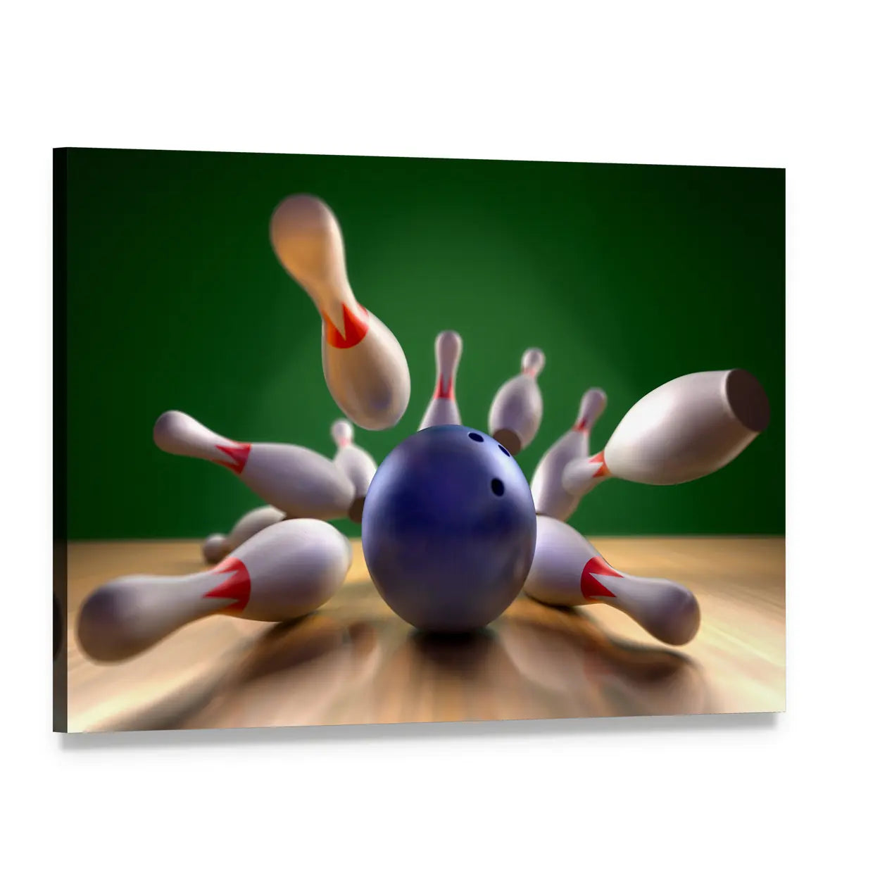 Bowling Strike Artwork Canvas Wall Art, single panel gallery wrapped canvas, angled product view