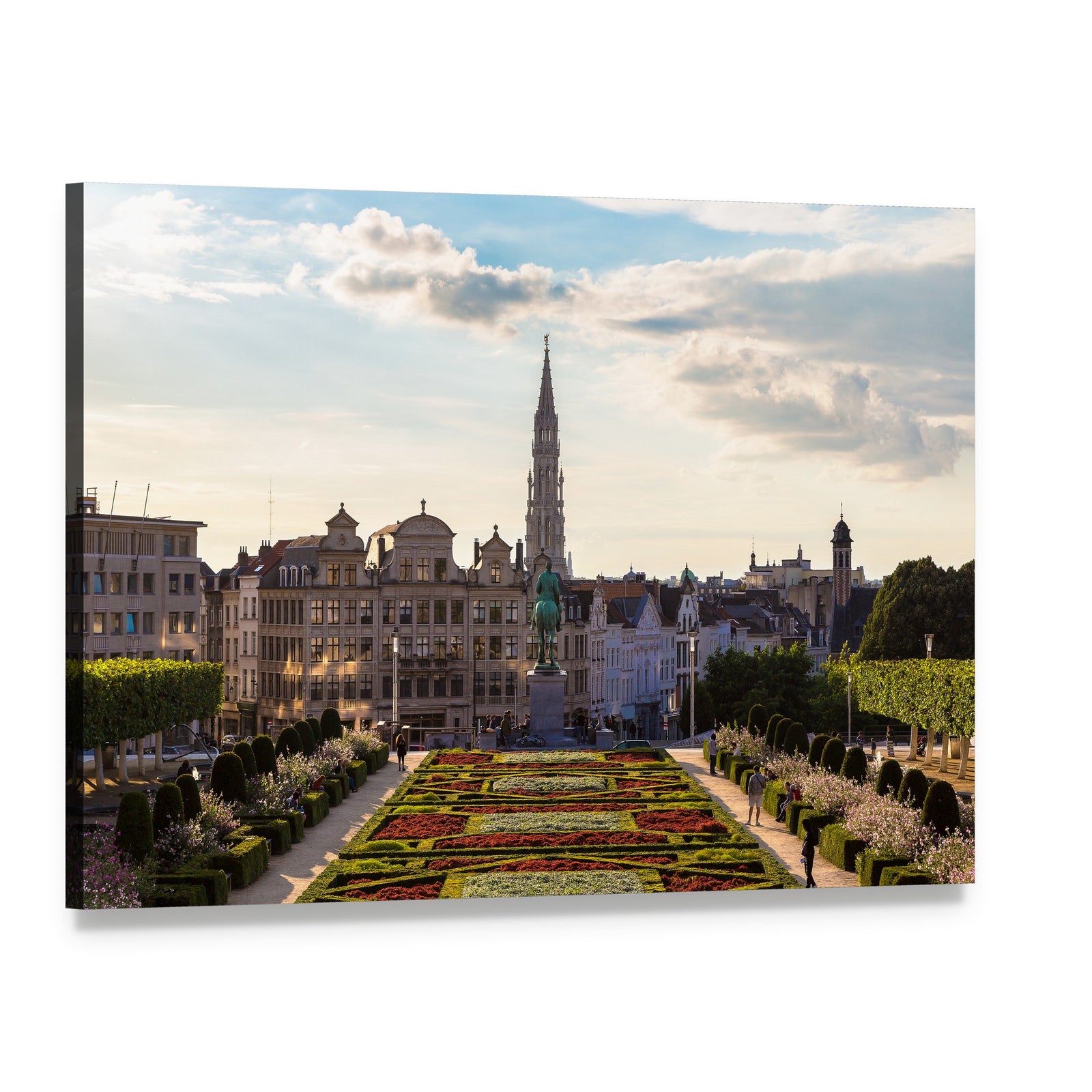 Sunny Day in Brussels Cityscape Canvas Wall Art, single panel gallery wrapped canvas, angled product view
