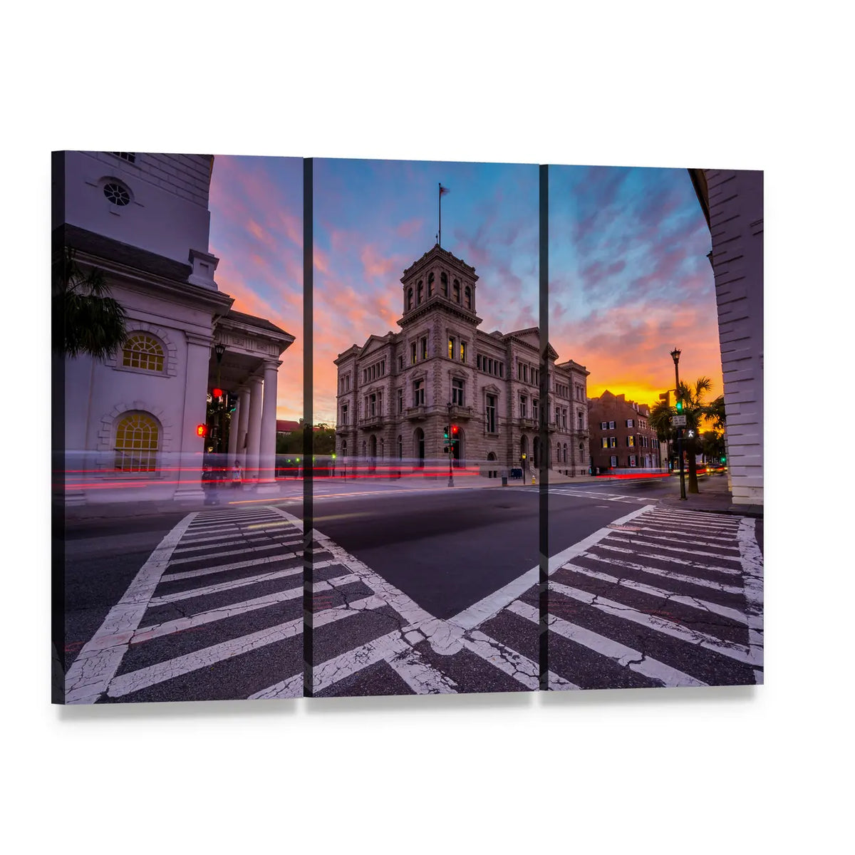 Four Corners at Sunset Canvas Wall Art, 3 panel 3 Horizontal layout gallery wrapped canvas set, angled product view