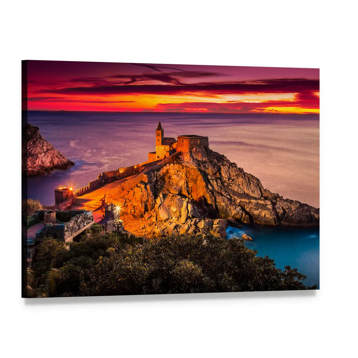 Gothic Church of St Peter at Sunset Canvas Wall Art, single panel gallery wrapped canvas, angled product view