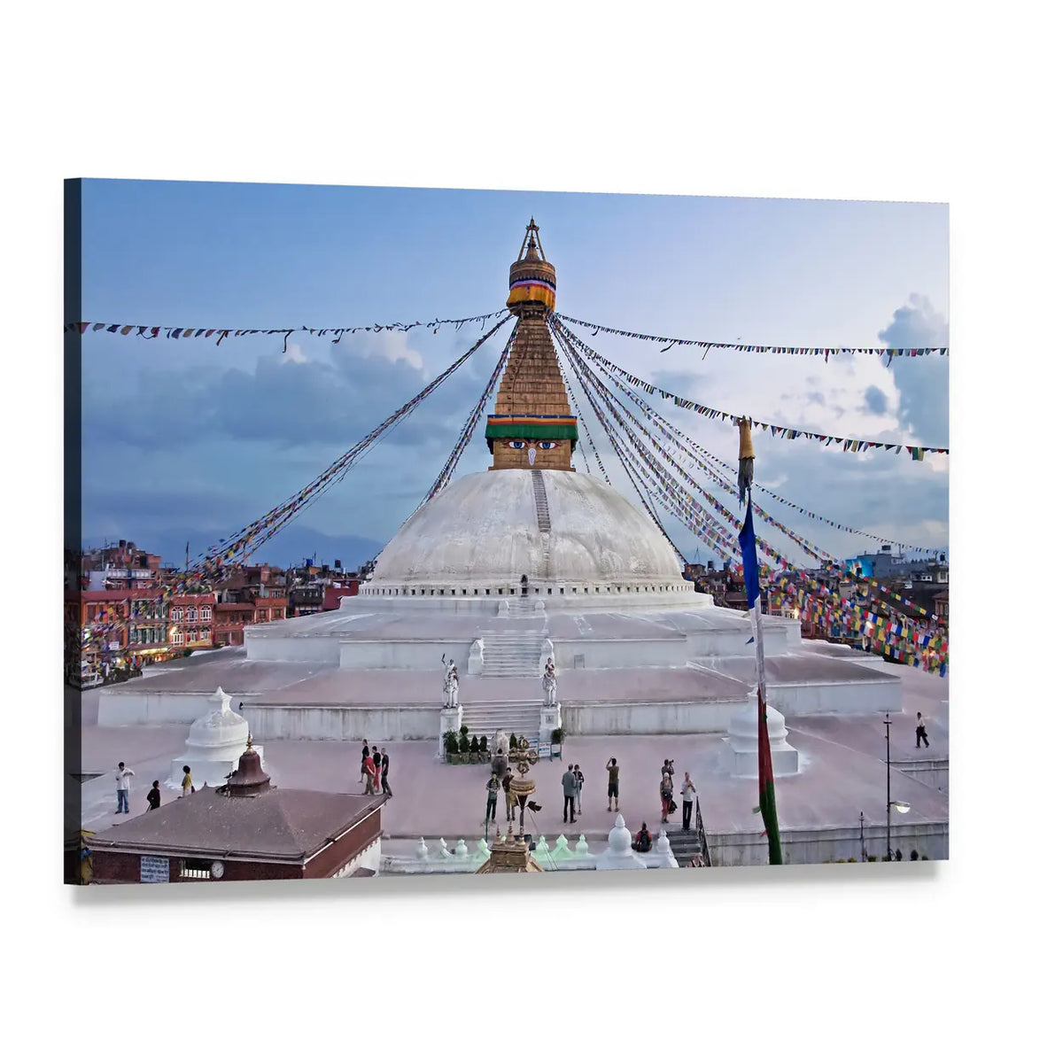 Boudhanath Stupa Nepal Canvas Wall Art, single panel gallery wrapped canvas, angled product view