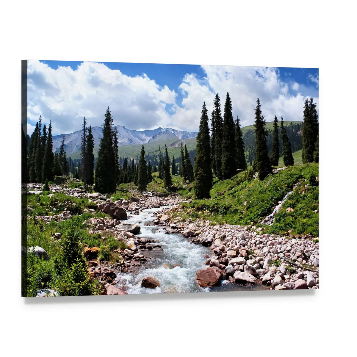 Summer Mountain Valley in Kazakhstan Canvas Wall Art, single panel gallery wrapped canvas, angled product view