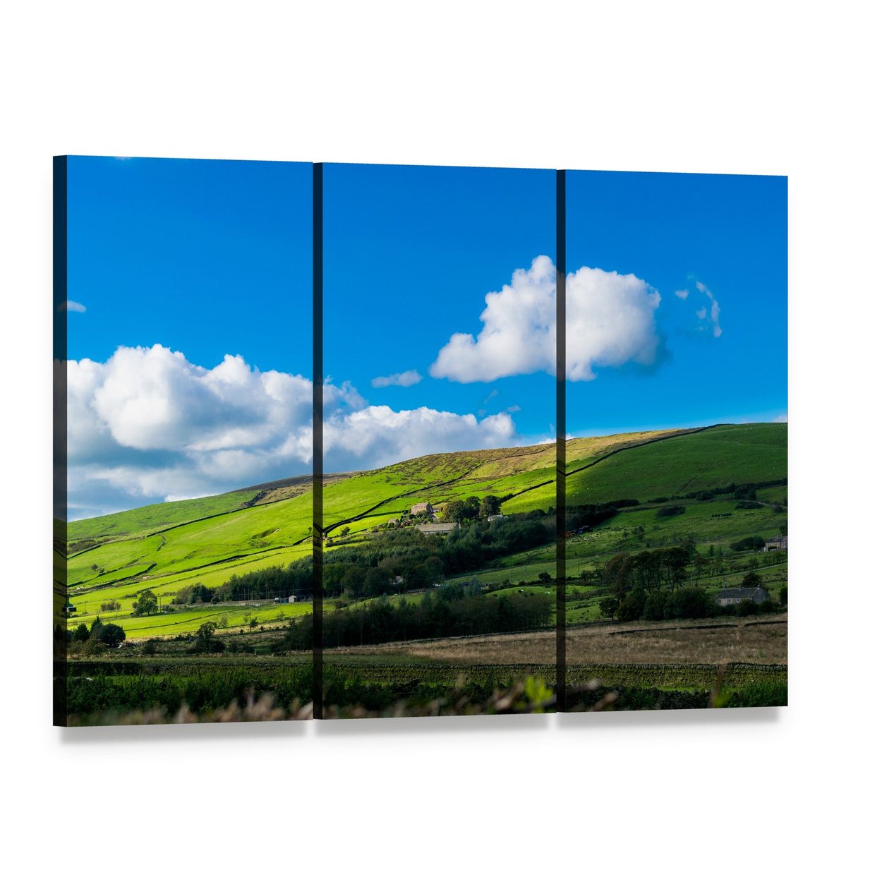 Forest of Bowland Canvas Wall Art, 3 panel 3 Horizontal layout gallery wrapped canvas set, angled product view