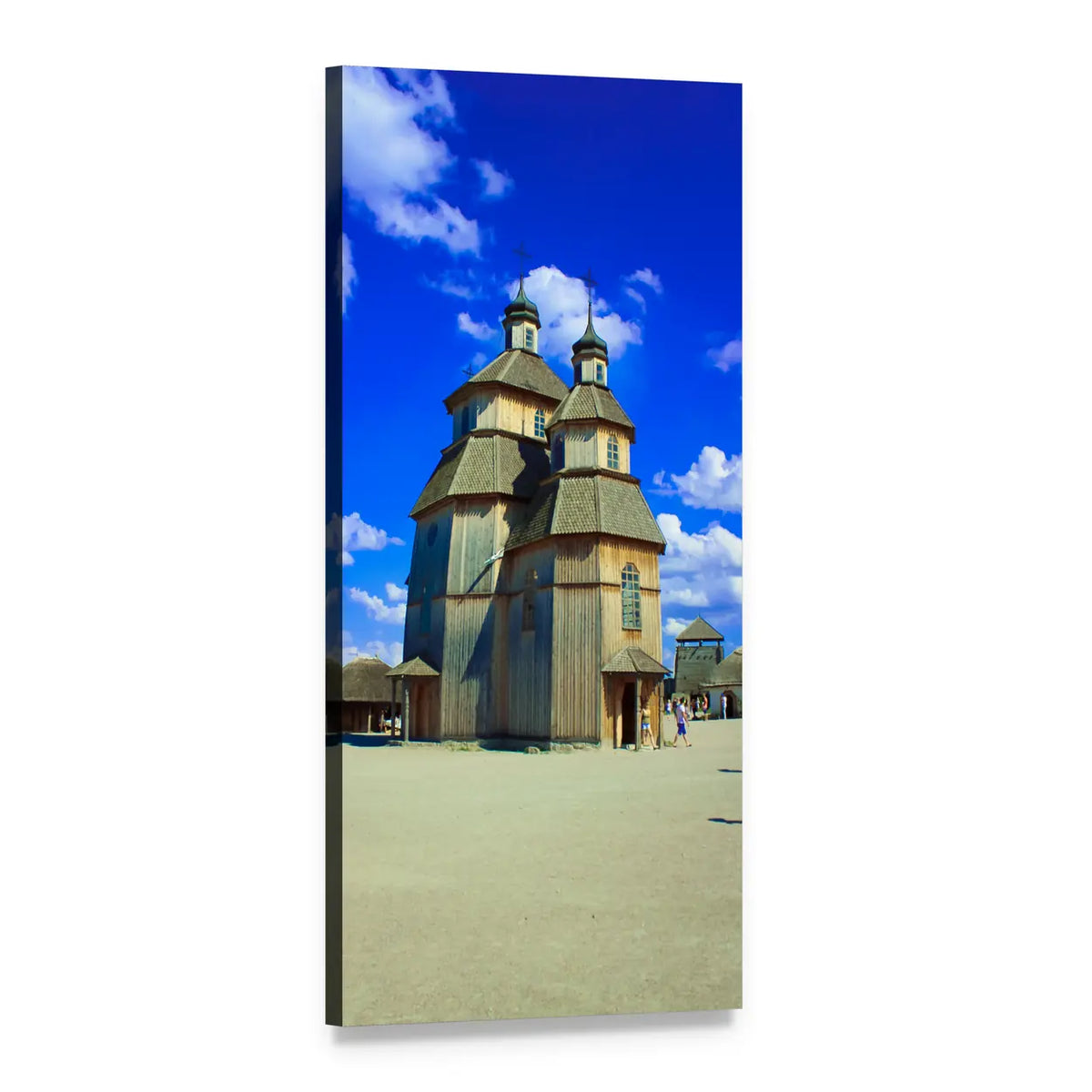 Zaporozhye Wooden Church in Ukraine Vertical Canvas Wall Art, 1 panel 1 Vertical layout gallery wrapped canvas set, angled product view
