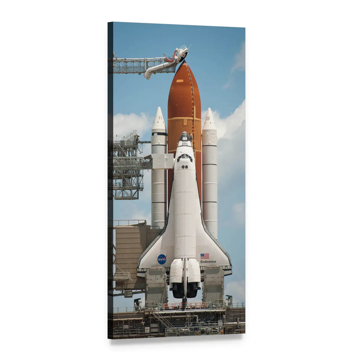 Pre-flight Space Shuttle on Launch Pad Vertical Canvas Wall Art, 1 panel 1 Vertical layout gallery wrapped canvas set, angled product view