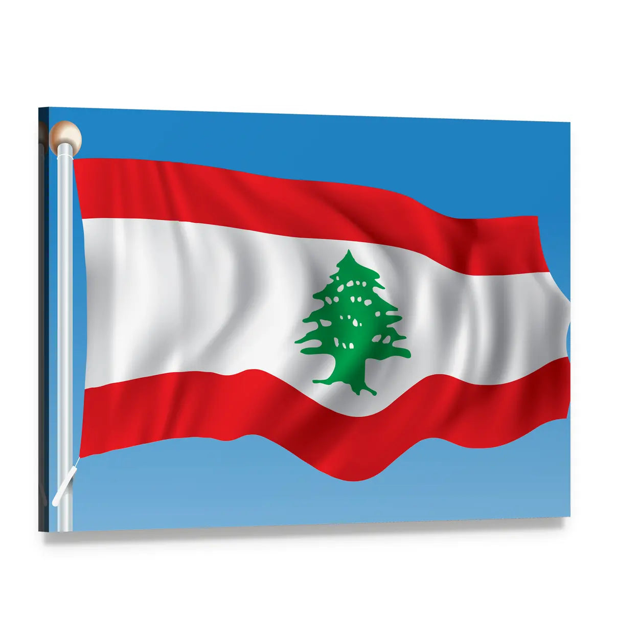Waving Lebanon Flag with Cedar Tree Canvas Wall Art, single panel gallery wrapped canvas, angled product view