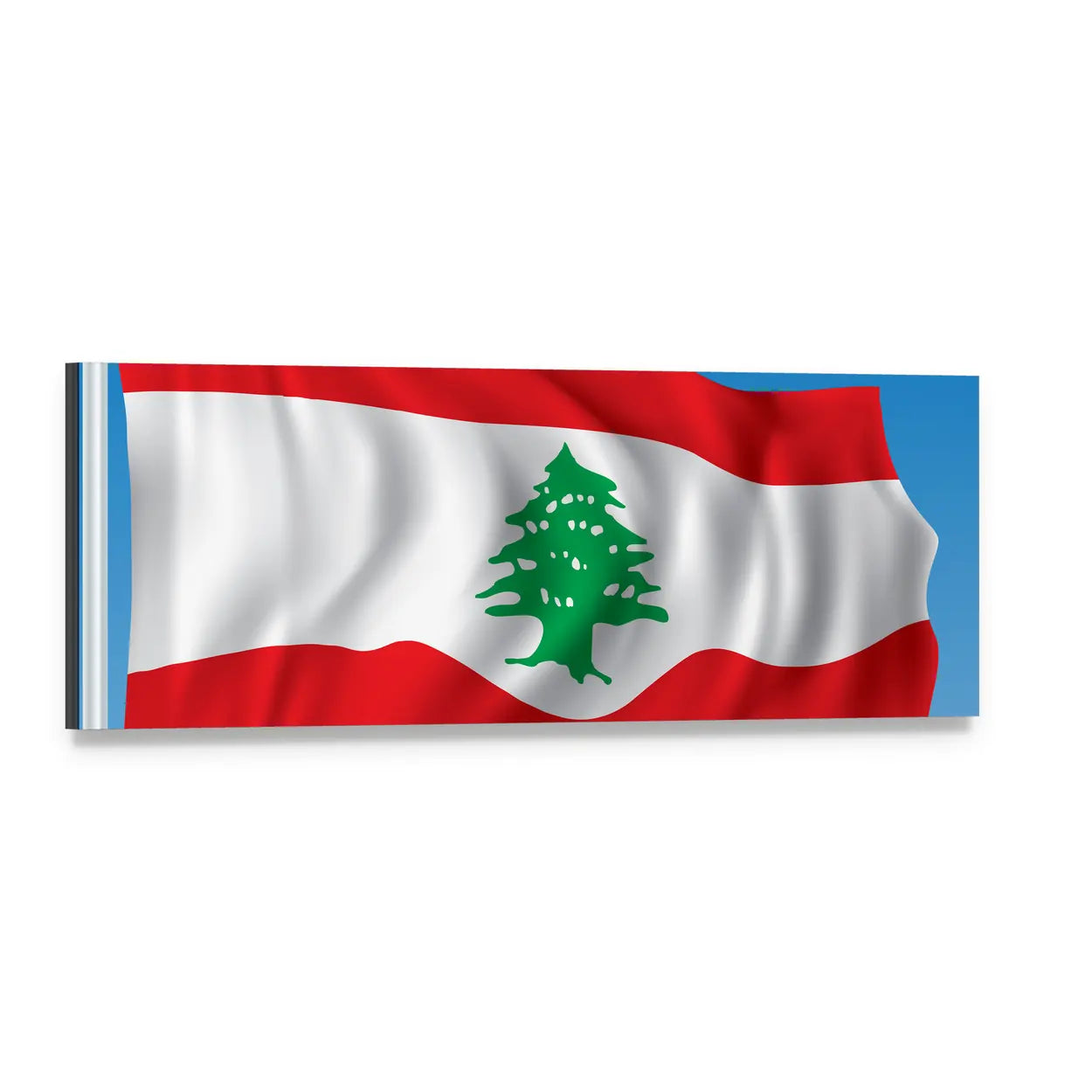 Lebanese Flag with Cedar Tree Panoramic Canvas Wall Art, single panel gallery wrapped canvas, angled product view