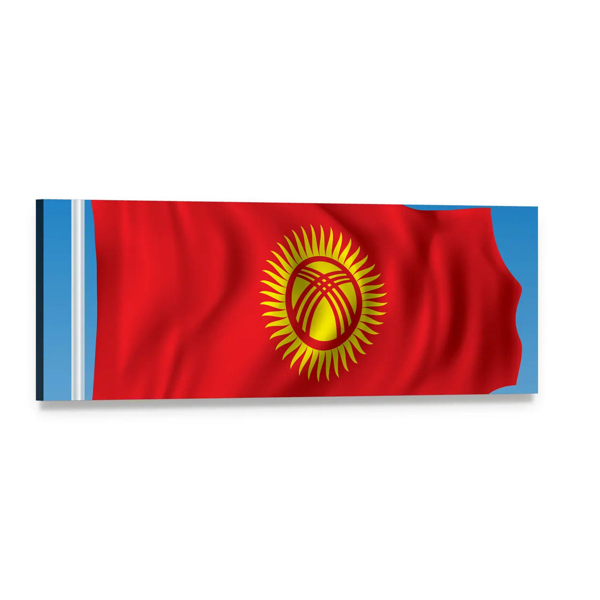 Waving Kyrgyzstan Flag Panoramic Canvas Wall Art, single panel gallery wrapped canvas, angled product view