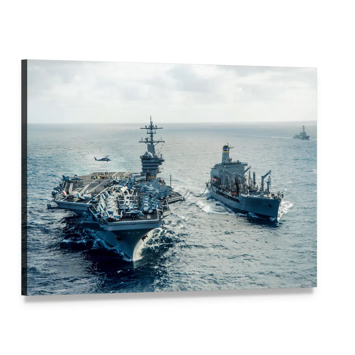Aircraft Carrier Replenishment at Sea Canvas Wall Art, single panel gallery wrapped canvas, angled product view