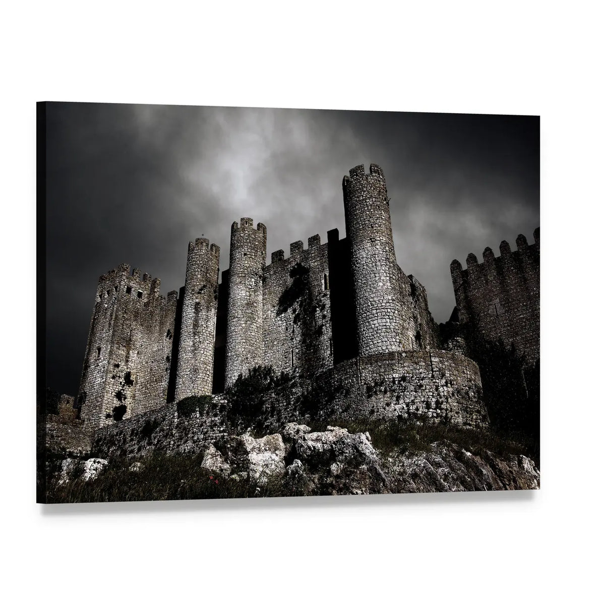 Medieval Castle at Night Canvas Wall Art, single panel gallery wrapped canvas, angled product view