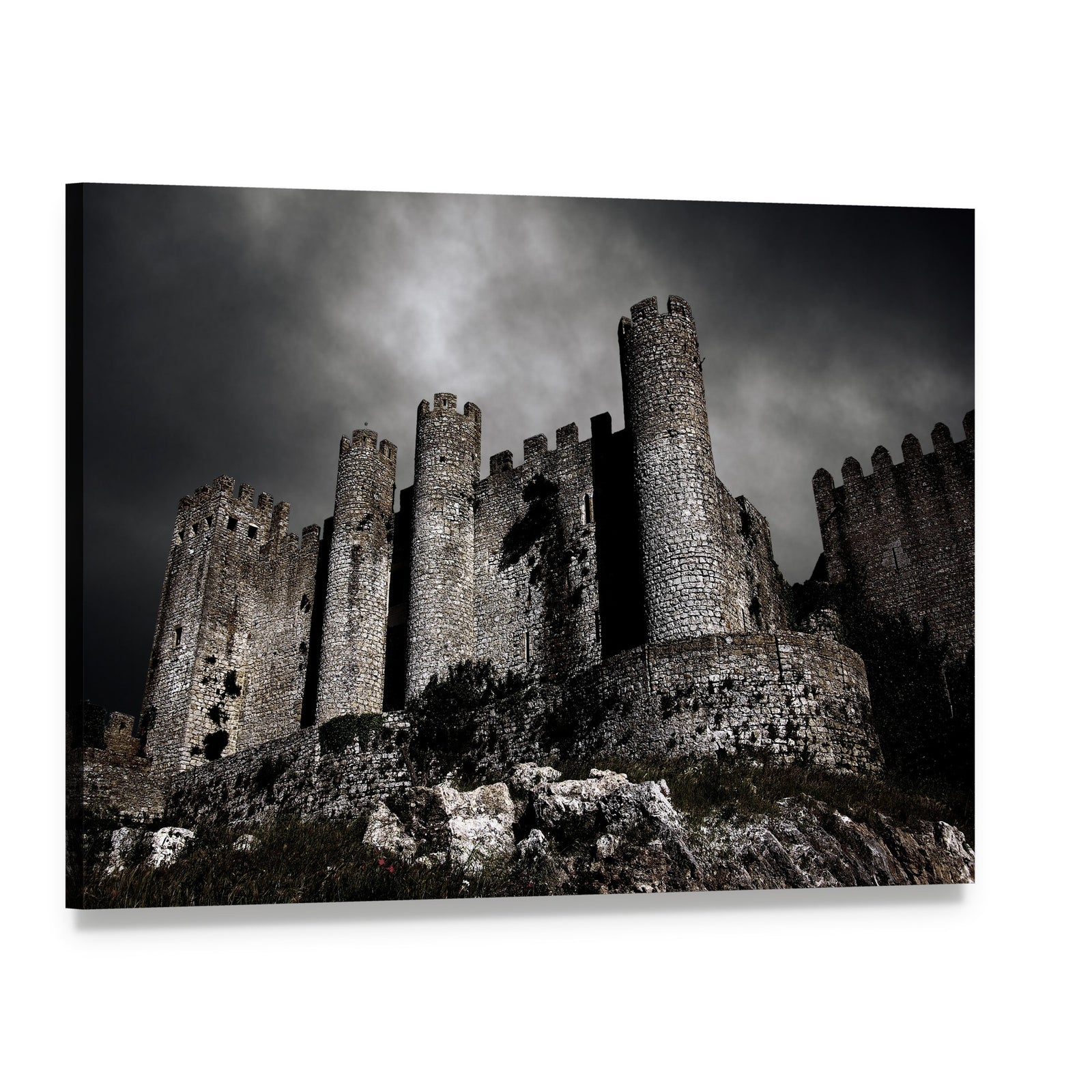 Medieval Castle at Night Canvas Wall Art, single panel gallery wrapped canvas, angled product view