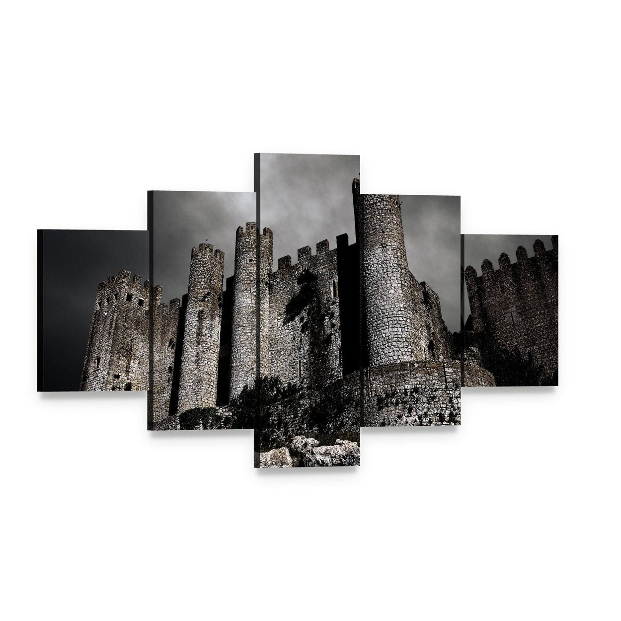 Medieval Castle at Night Canvas Wall Art, 5 panel 5 Star layout gallery wrapped canvas set, angled product view