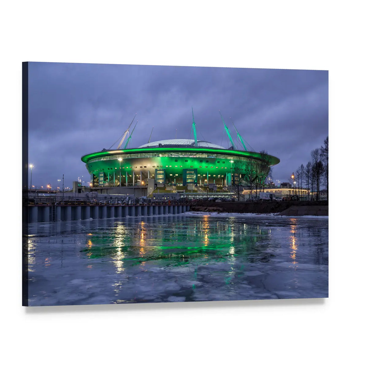 Krestovsky Island Stadium at Night Canvas Wall Art, single panel gallery wrapped canvas, angled product view