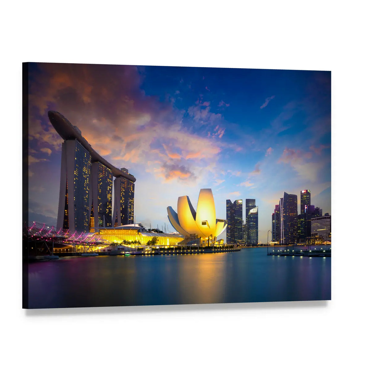 Marina Bay at Dusk Canvas Wall Art, single panel gallery wrapped canvas, angled product view