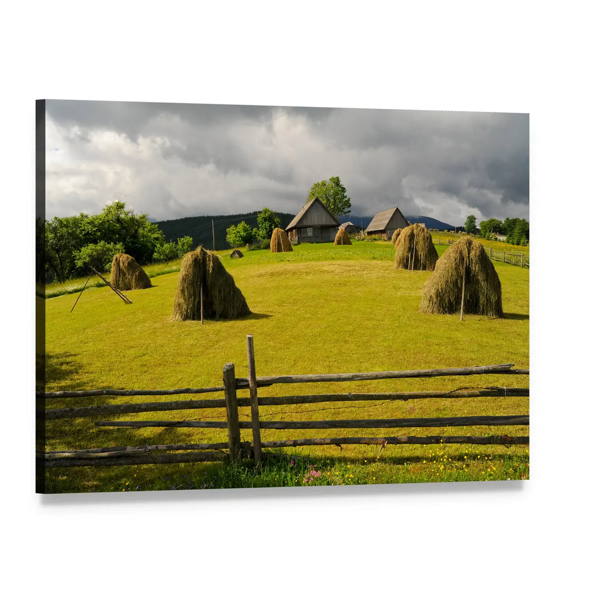 Haystack in Summer Field Canvas Wall Art, single panel gallery wrapped canvas, angled product view