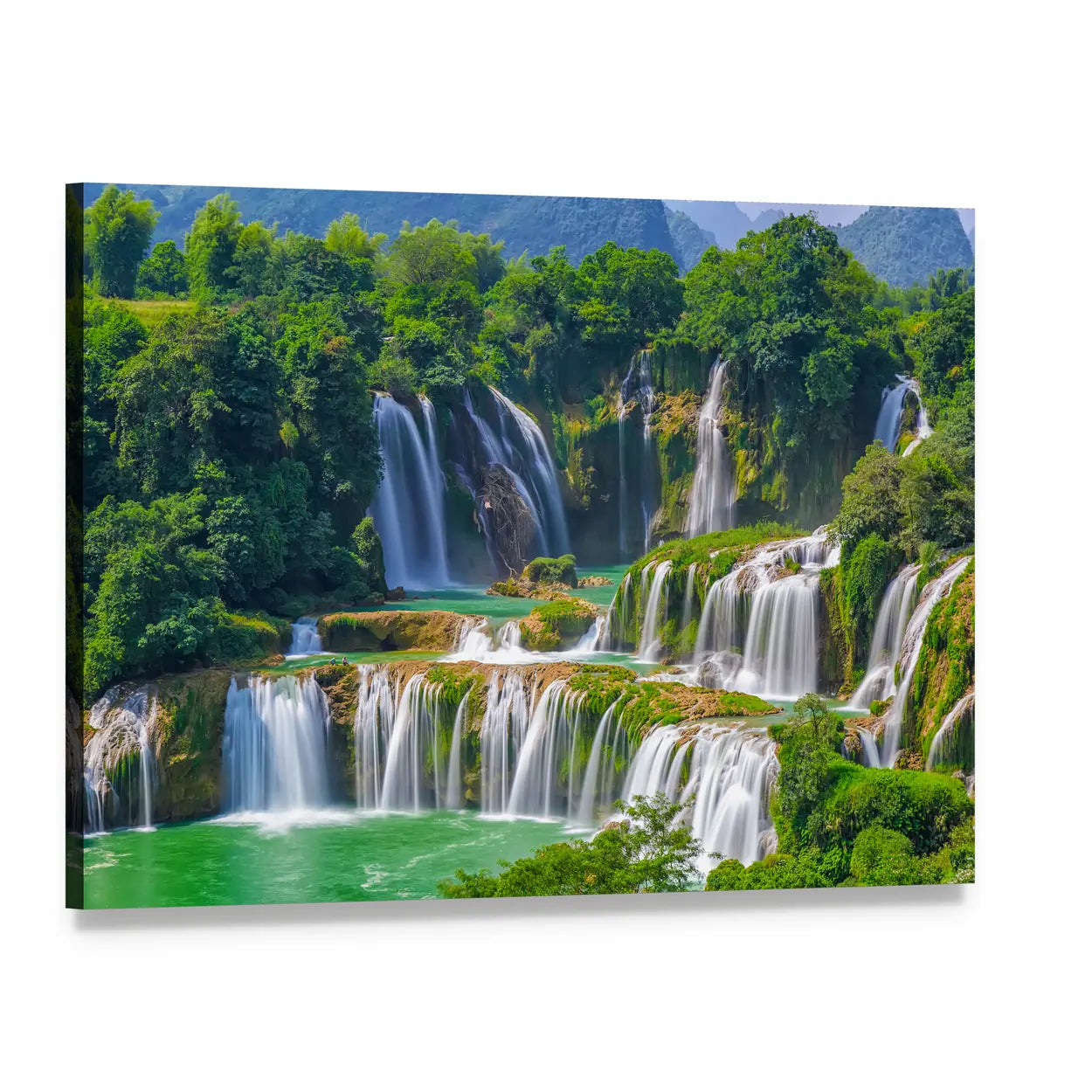 Tiered Tropical Waterfalls with Turquoise Pools Canvas Wall Art, single panel gallery wrapped canvas, angled product view