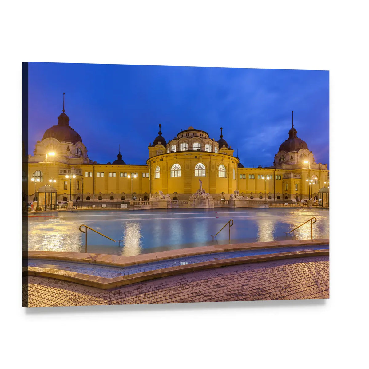 Szechnyi Thermal Bath in Budapest Canvas Wall Art, single panel gallery wrapped canvas, angled product view