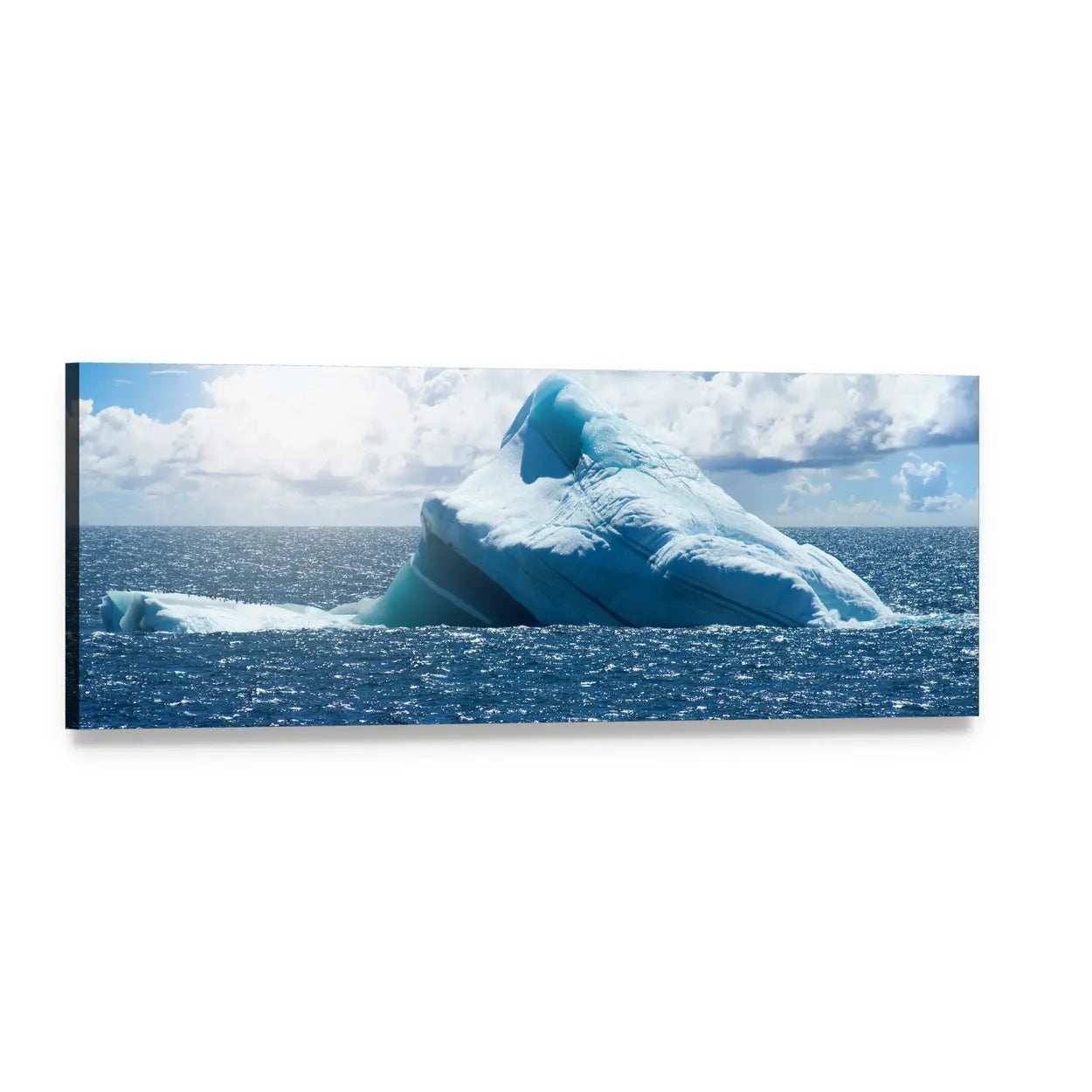 Iceberg Over Atlantic Ocean Panoramic Canvas Wall Art, single panel gallery wrapped canvas, angled product view