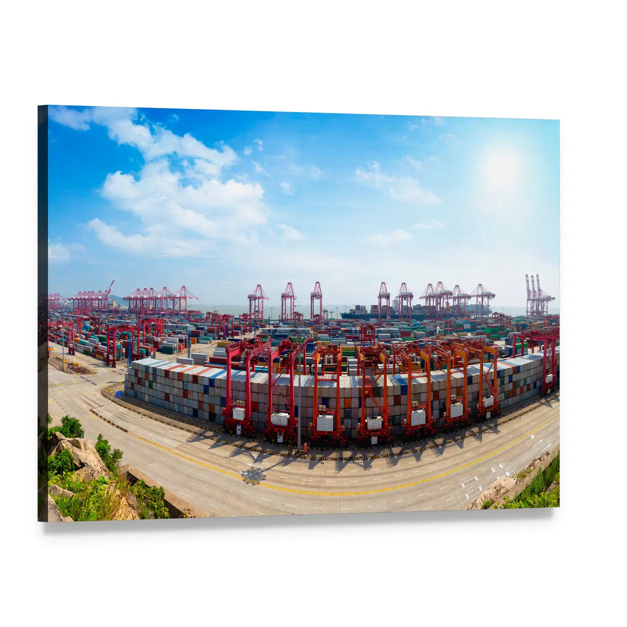 Aerial View of Shanghai Yangshan Deepwater Port Canvas Wall Art, single panel gallery wrapped canvas, angled product view