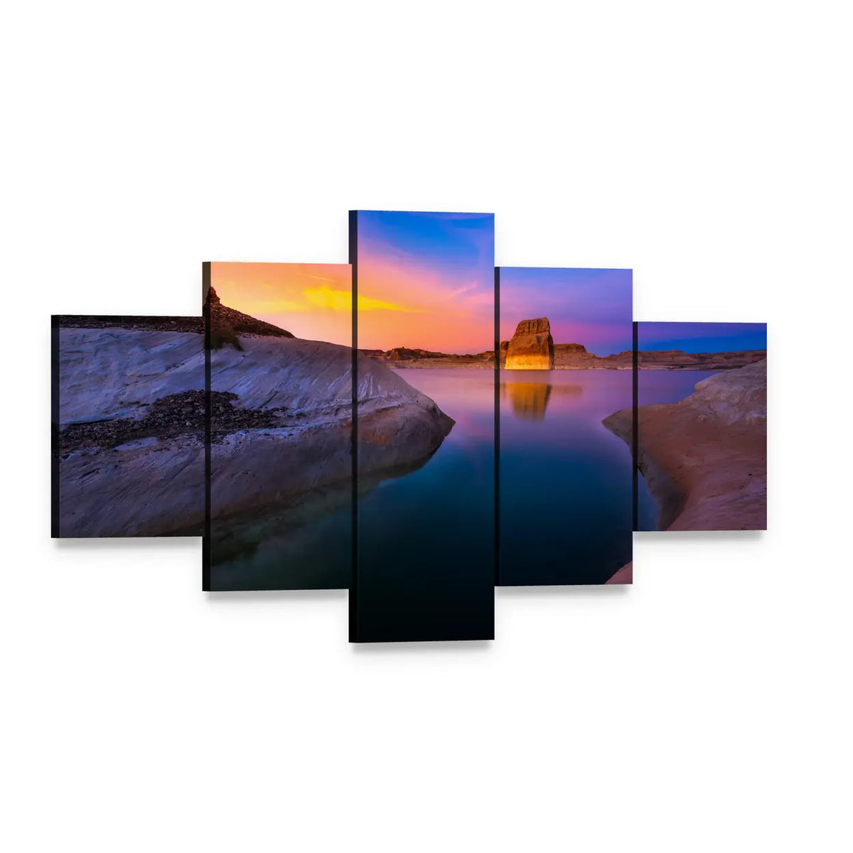 Sunset Over Lake Powell Canvas Wall Art, 5 panel 5 Star layout gallery wrapped canvas set, angled product view