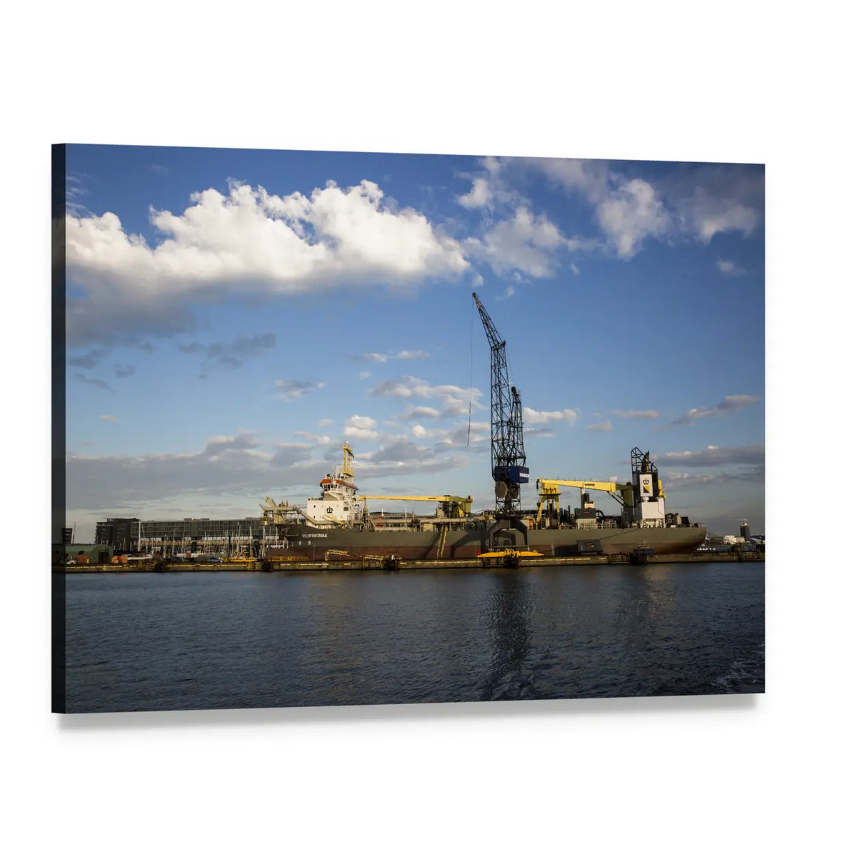 Port of Amsterdam Cargo Ship Canvas Wall Art, single panel gallery wrapped canvas, angled product view