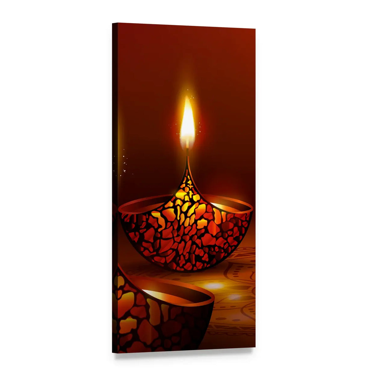 Diwali Diya Mosaic with Glowing Flame Vertical Canvas Wall Art, 1 panel 1 Vertical layout gallery wrapped canvas set, angled product view