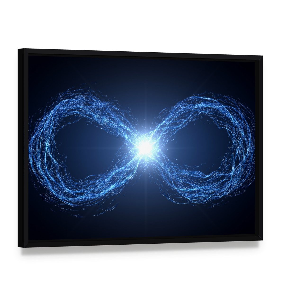 Infinity Loop of Glowing Energy Canvas Wall Art, framed canvas in a black floater frame, angled product view