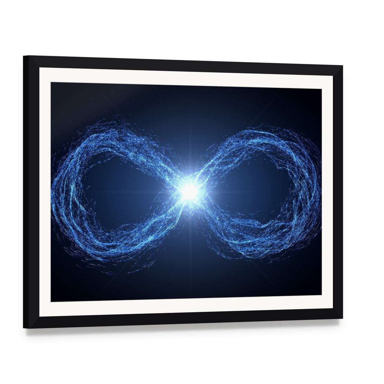 Infinity Loop of Glowing Energy Canvas Wall Art, framed print with white mat and black frame, angled product view