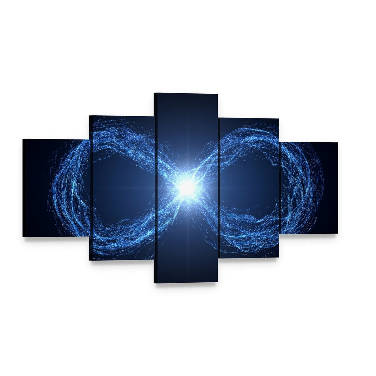 Infinity Loop of Glowing Energy Canvas Wall Art, 5 panel 5 Star layout gallery wrapped canvas set, angled product view