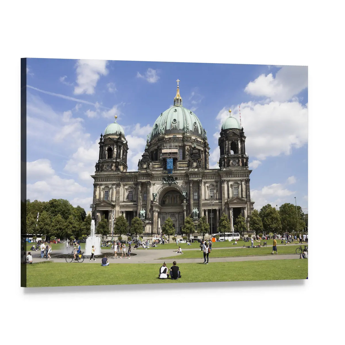 Museum Island Berlin with Cathedral and Fountain Canvas Wall Art, single panel gallery wrapped canvas, angled product view
