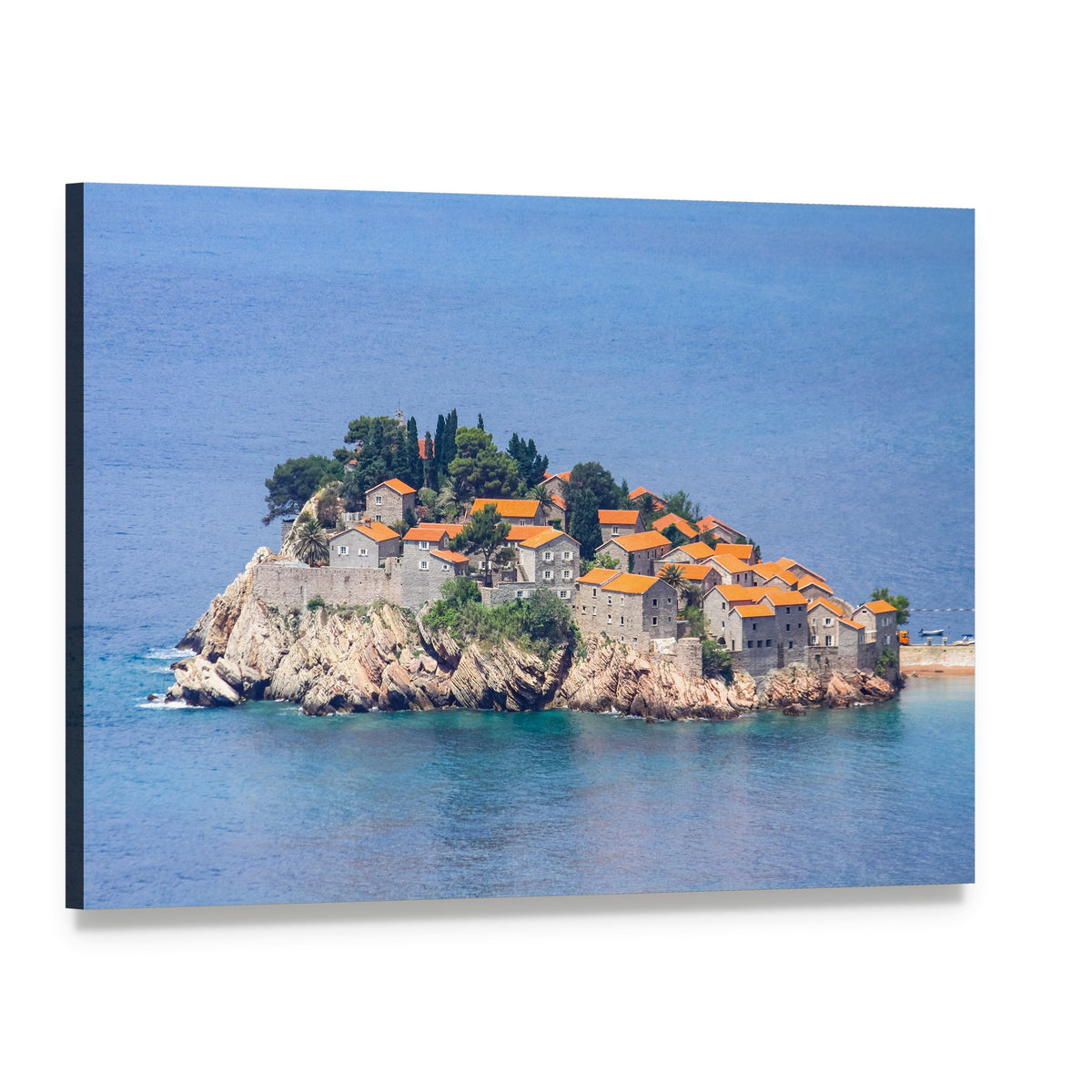 Island Village on Adriatic Sea Canvas Wall Art, single panel gallery wrapped canvas, angled product view