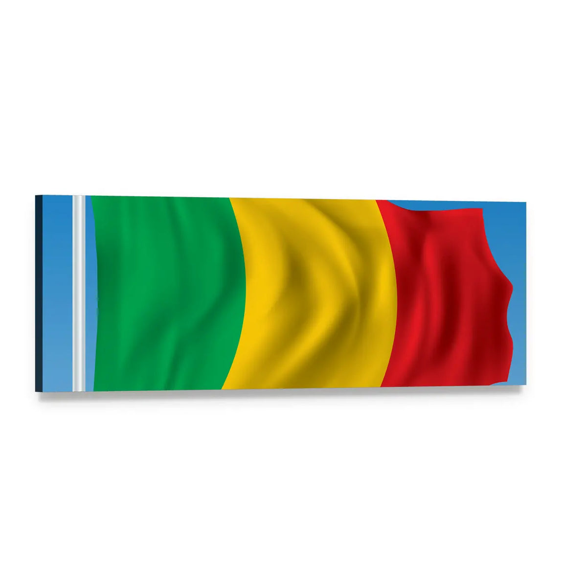 Waving Flag of Mali Panoramic Canvas Wall Art, single panel gallery wrapped canvas, angled product view