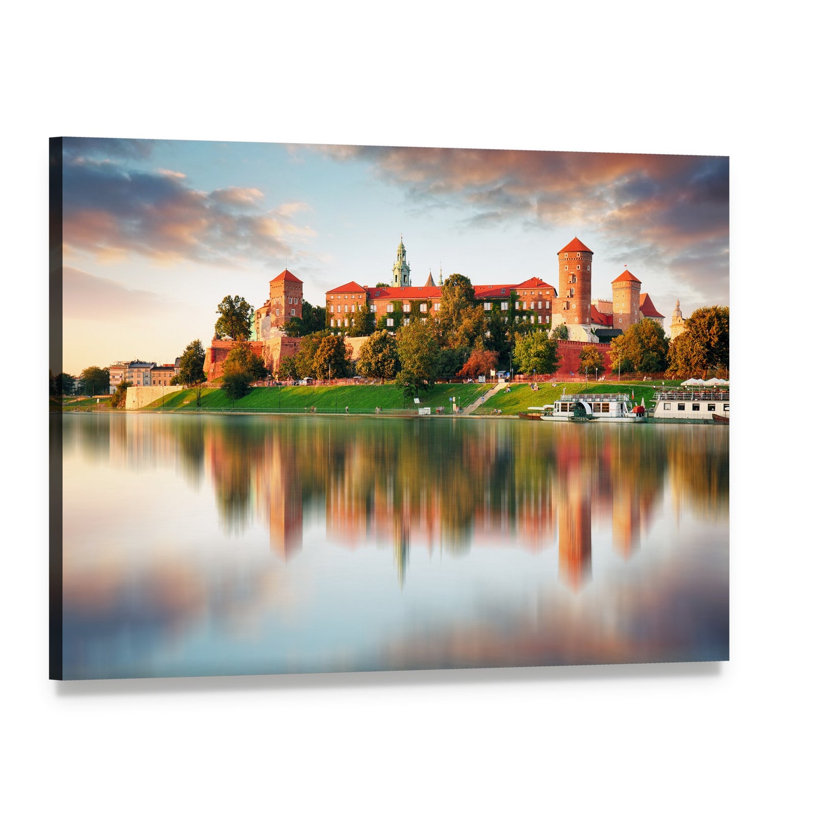 Wawel Hill Castle at Sunset Canvas Wall Art, single panel gallery wrapped canvas, angled product view