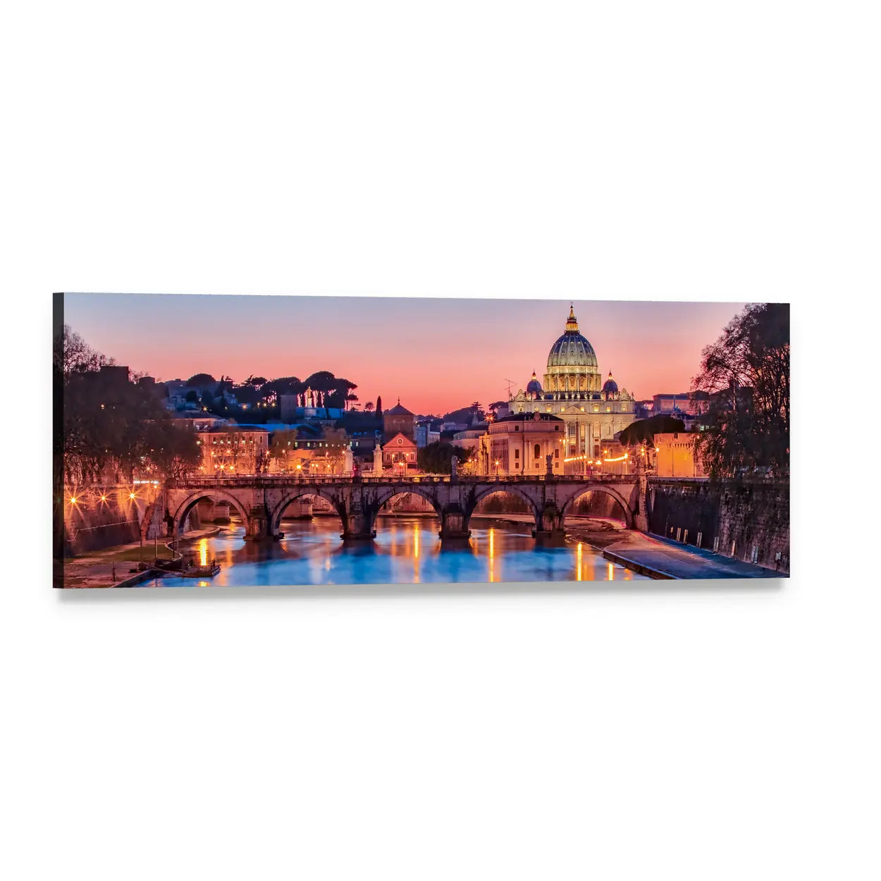 St. Peter's Basilica at Twilight Panoramic Canvas Wall Art, single panel gallery wrapped canvas, angled product view