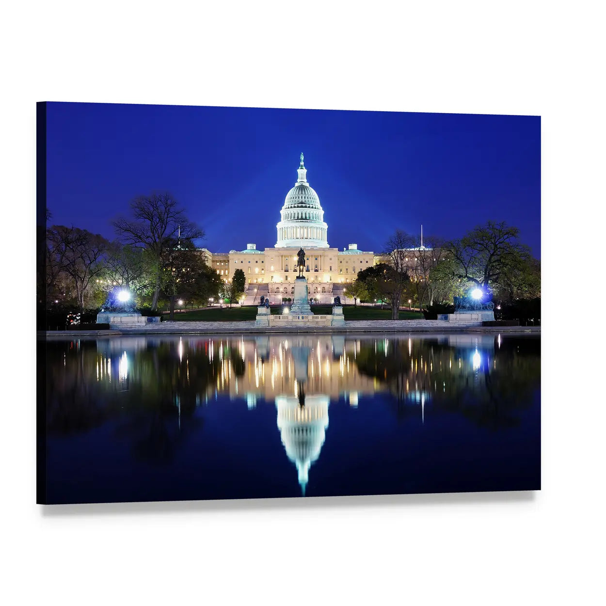 United States Capitol at Dusk Canvas Wall Art, single panel gallery wrapped canvas, angled product view