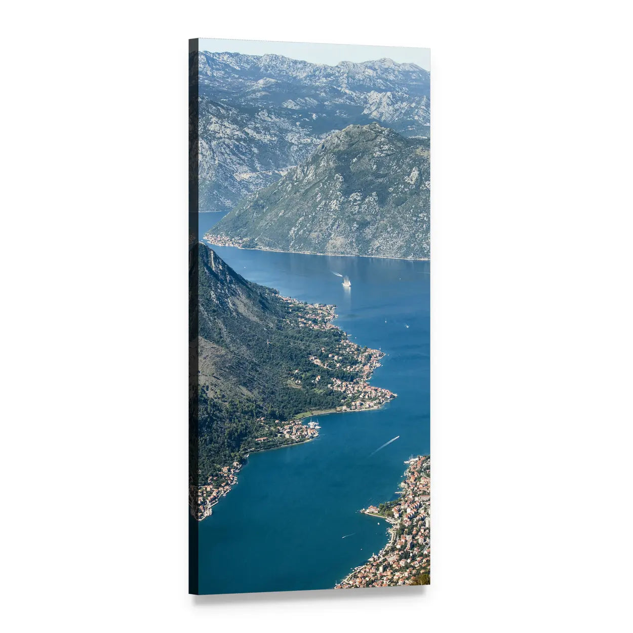 Aerial View of Kotor Bay Vertical Canvas Wall Art, 1 panel 1 Vertical layout gallery wrapped canvas set, angled product view