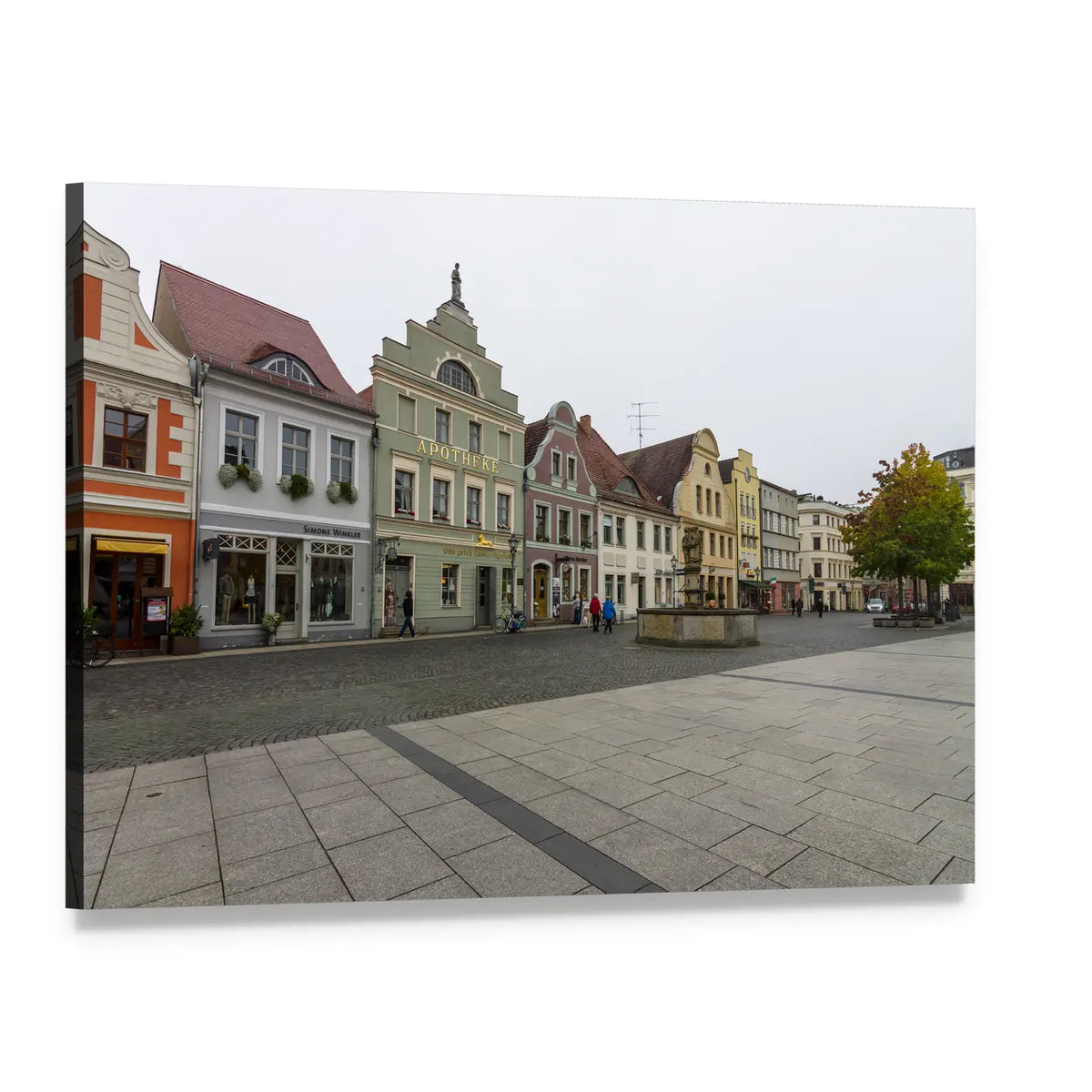 Historic Alt Market Town Square with Fountain Canvas Wall Art, single panel gallery wrapped canvas, angled product view