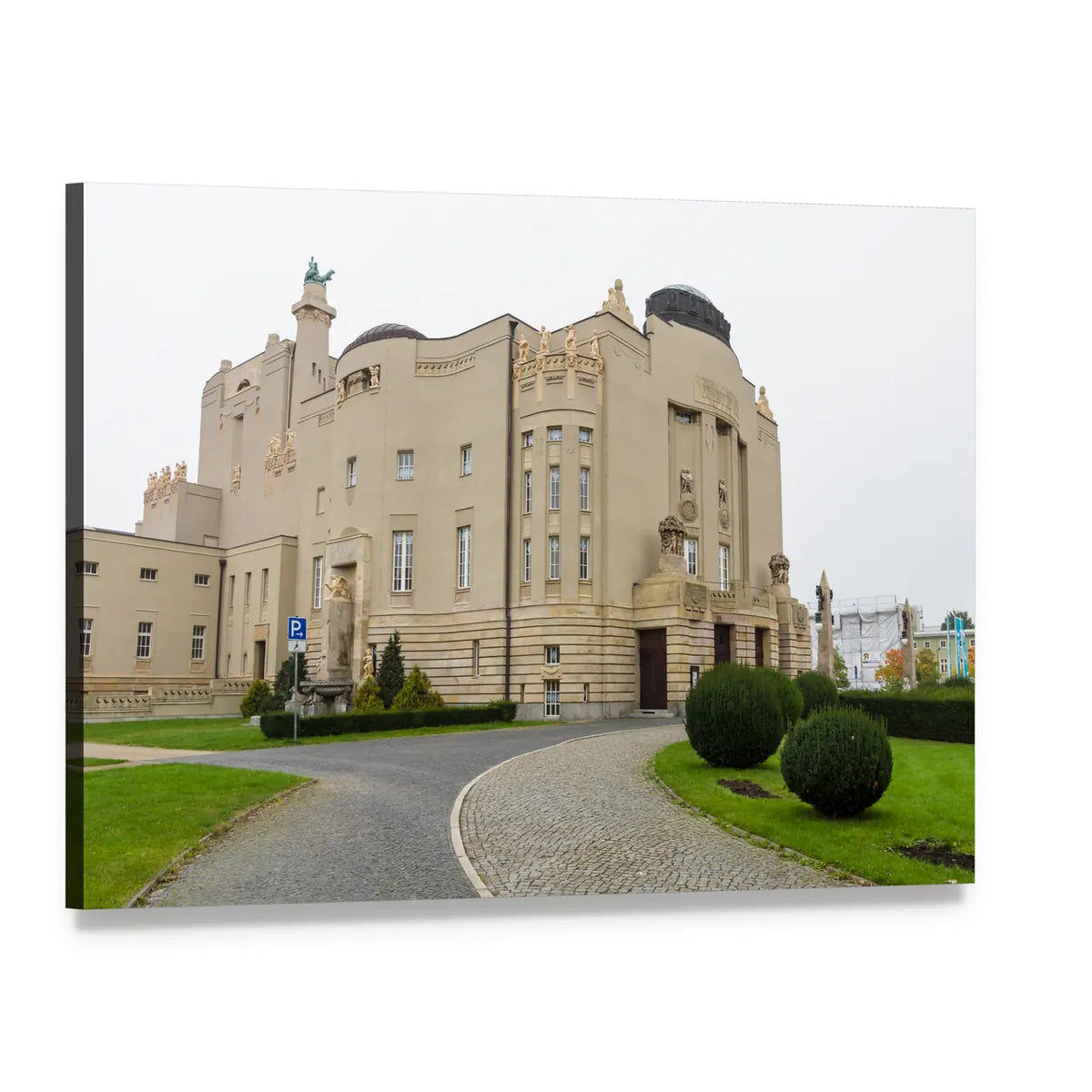 Nouveau State Theater Facade with Curved Entrance Canvas Wall Art, single panel gallery wrapped canvas, angled product view