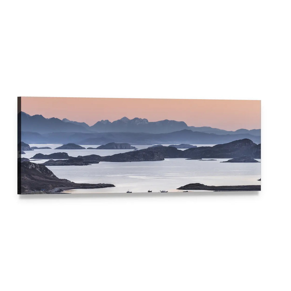 Summer Isles in Scotland Panoramic Canvas Wall Art, single panel gallery wrapped canvas, angled product view