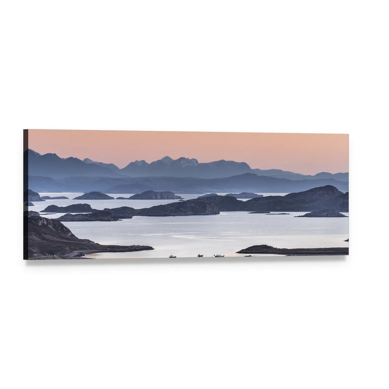 Summer Isles in Scotland Panoramic Canvas Wall Art, single panel gallery wrapped canvas, angled product view
