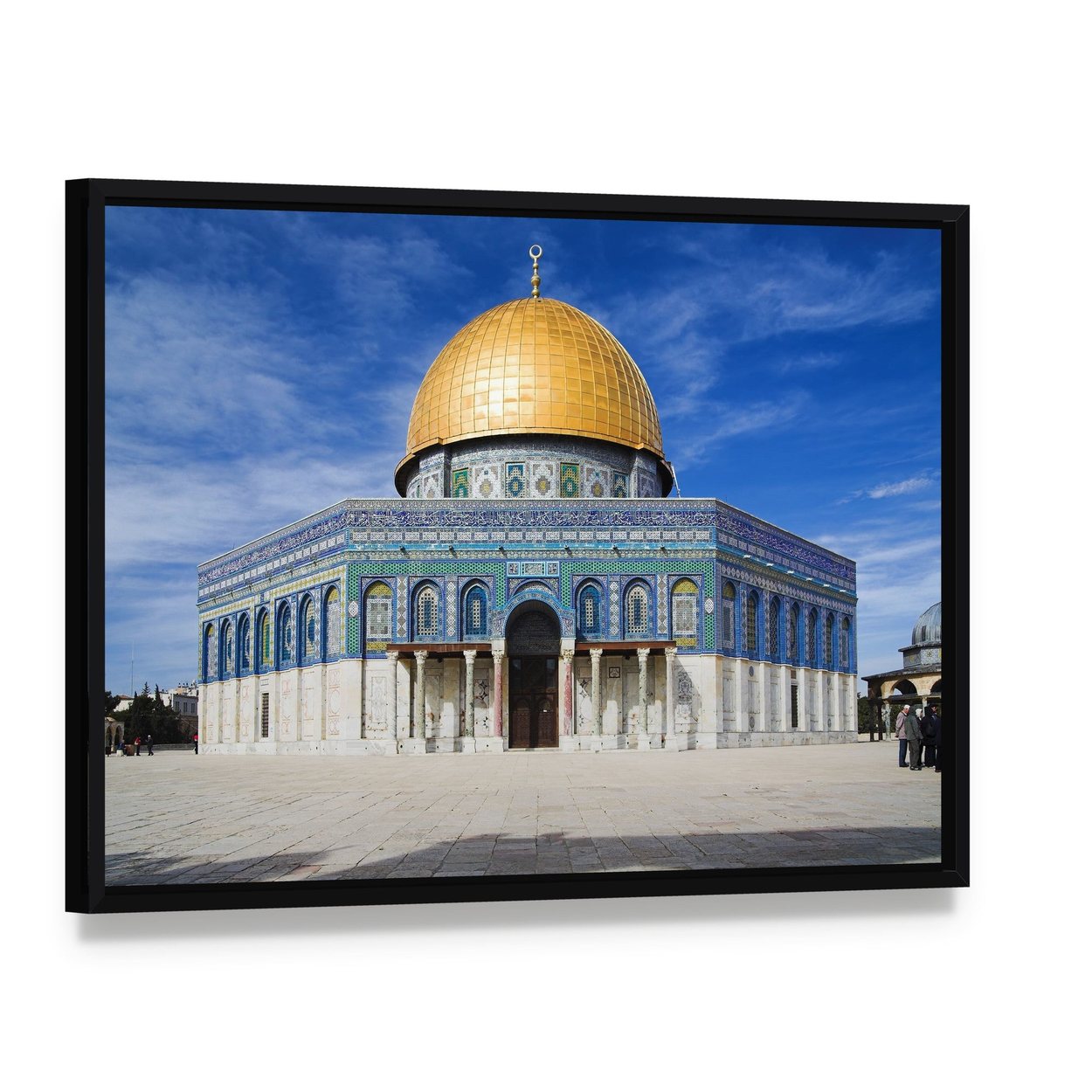 Al Aqsa Mosque in Jerusalem Canvas Wall Art, framed canvas in a black floater frame, angled product view