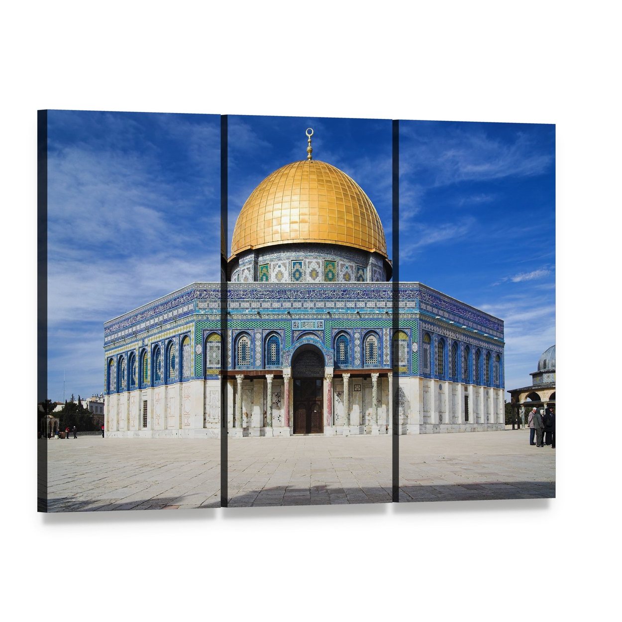 Al Aqsa Mosque in Jerusalem Canvas Wall Art, 3 panel 3 Horizontal layout gallery wrapped canvas set, angled product view