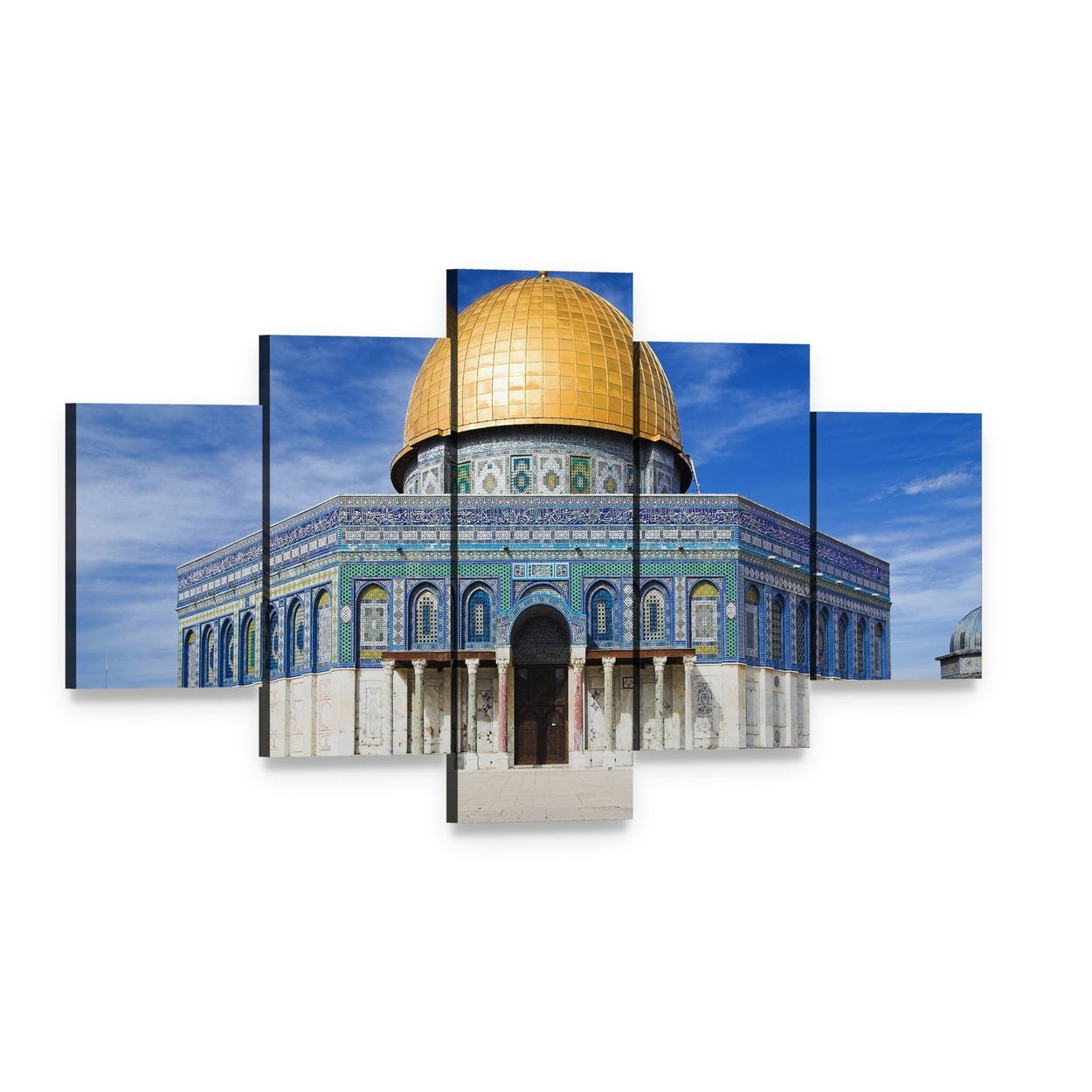 Al Aqsa Mosque in Jerusalem Canvas Wall Art, 5 panel 5 Star layout gallery wrapped canvas set, angled product view
