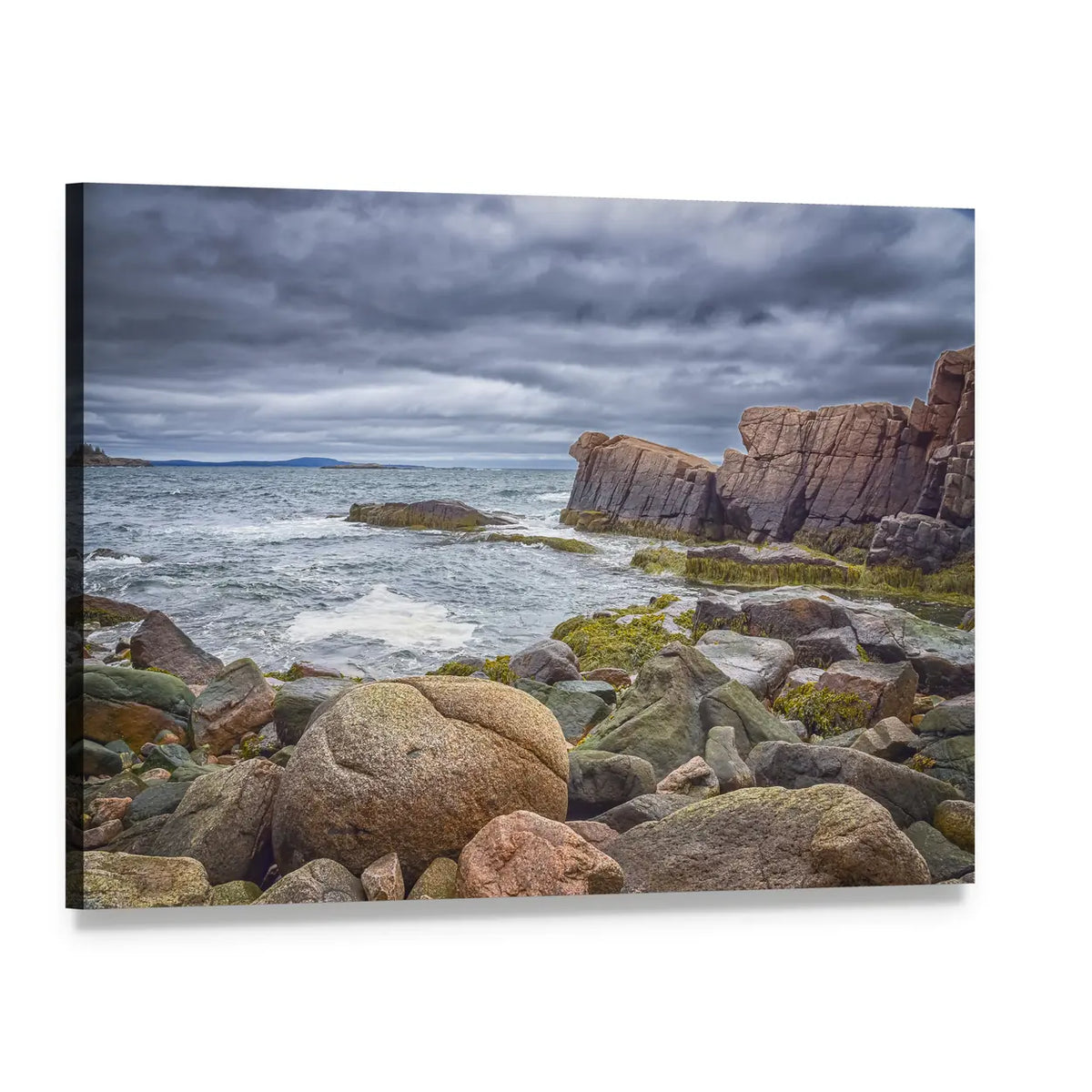 Rocky Coastline at Acadia National Park Canvas Wall Art, single panel gallery wrapped canvas, angled product view