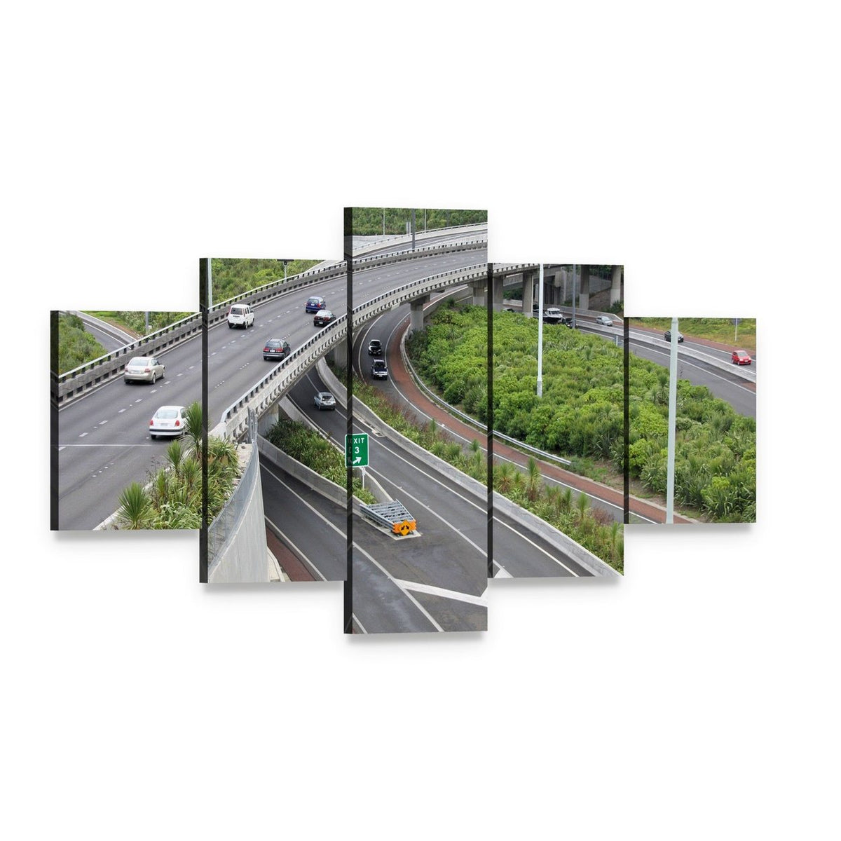 Highways in Busy Auckland Canvas Wall Art, 5 panel 5 Star layout gallery wrapped canvas set, angled product view